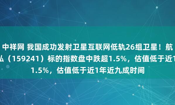 中祥网 我国成功发射卫星互联网低轨26组卫星！航空航天ETF天弘（159241）标的指数盘中跌超1.5%，估值低于近1年近九成时间